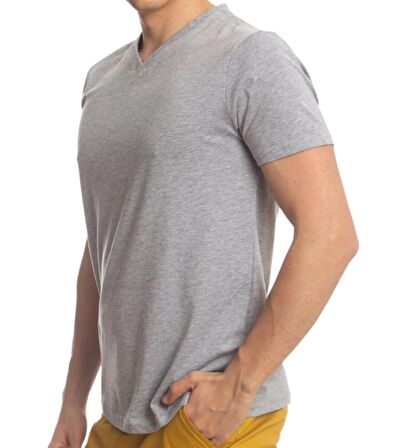 Erkek Kısa Kol V Yaka Slimfit Likralı Düz Mody Tişört