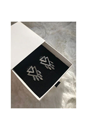 Silver İç İçe Üçgen Küpe