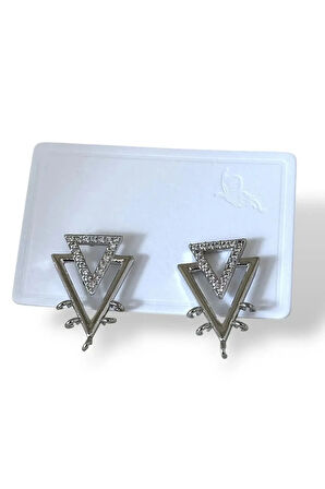 Silver İç İçe Üçgen Küpe