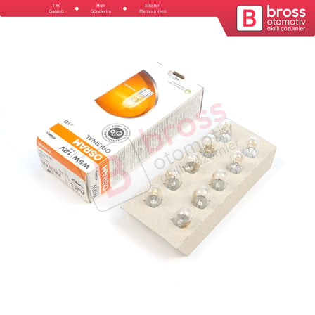 10 Adet OSRAM 2825 W5W 12V ORIGINAL Seri Şeffaf Standart Dipsiz Ampul