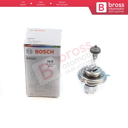 Kısa Uzun Far Sis Lambası için BOSCH BASIC Seri 1987302803 12V 60/55W H4 Halojen Far Ampulü Tırnaklı