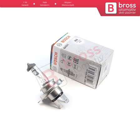 Kısa Uzun Far Sis Lambası için BOSCH BASIC Seri 1987302803 12V 60/55W H4 Halojen Far Ampulü Tırnaklı