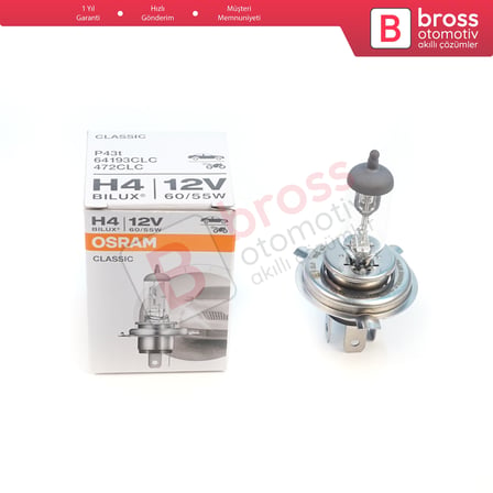 Kısa Uzun Far Sis Lambası için OSRAM CLASSIC 64193CLC 12V 60/55W H4 Halojen Far Ampulü Tırnaklı