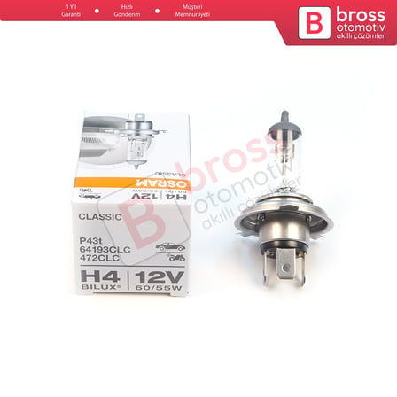 Kısa Uzun Far Sis Lambası için OSRAM CLASSIC 64193CLC 12V 60/55W H4 Halojen Far Ampulü Tırnaklı