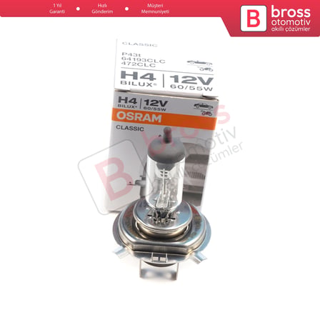 Kısa Uzun Far Sis Lambası için OSRAM CLASSIC 64193CLC 12V 60/55W H4 Halojen Far Ampulü Tırnaklı