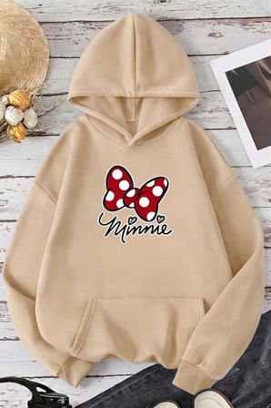Unisex Minnie Baskılı Oversize Hoodie Kapüşonlu Sweatshirt