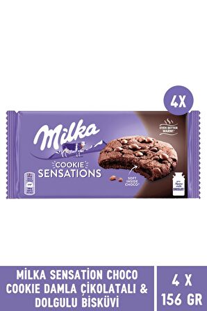 Milka Sensations Choco Cookie Damla Çikolata ve Dolgulu Biküvi 156 gr - 4 Adet