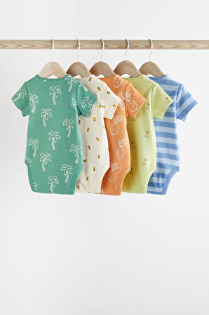 Next Baby % 100 Pamuklu Yeşil Palmiye Desenli Kısa Kollu 5’li Body Zıbın Set