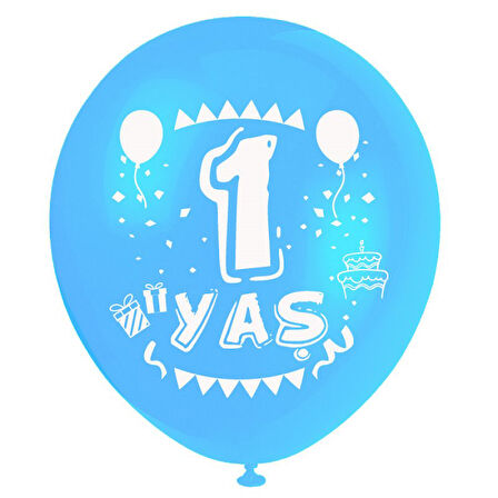 1 Yaş Mavi Baskılı Balon