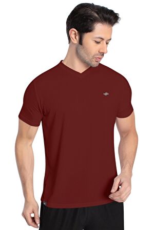 Crozwise V Yaka Erkek Bordo Spor T-shirt - 7136-07