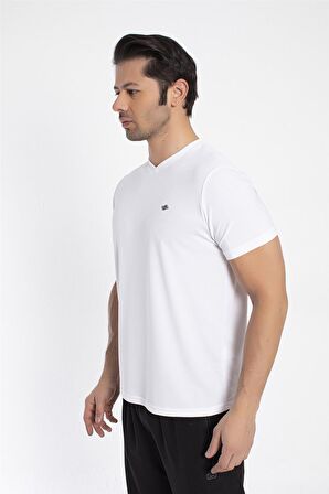 Crozwise V Yaka Erkek Beyaz Spor T-shirt - 7136-04