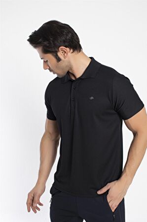 Crozwise Polo Yaka Erkek Siyah Spor T-shirt - 7135-10