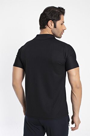 Crozwise Polo Yaka Erkek Siyah Spor T-shirt - 7135-10