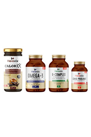 Herovix Herovix Özel Kalori Desteği 4'lü Paket (Omega-3, Çinko Pikolinat, B Complex, Calorix Macun)