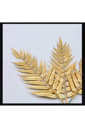 Yapay Gold Palmiye / Eğrelti Otu Dalı 10'lu Set (40 cm) – Altın Sarısı Vazo Aranjman Süsü