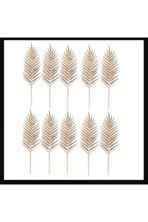 Yapay Gold Palmiye / Eğrelti Otu Dalı 10'lu Set (40 cm) – Altın Sarısı Vazo Aranjman Süsü