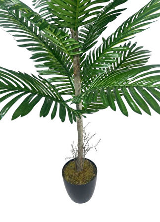 Yapay Ağaç Palmiye 16Yaprak Areka Ağacı Siyah Saksıda Tek Gövdeli 150*70Cm