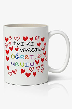 İyi ki Varsın Öğretmenim Temalı  Öğretmenler Günü Hediyesi Baskılı Beyaz Kupa Bardak