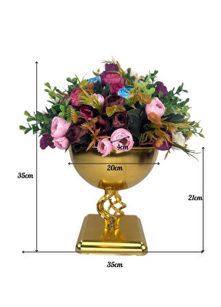 Yapay Çiçek Aranjmanı Erengüllü Altın Renk Metal Burgulu Vazolu Arajman Nişan Kız İsteme Çiçeği