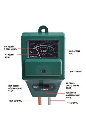 Toprak Nem Ölçer Ph Ölçer Işık Ölçer Ph Metre 3ü1 Arada