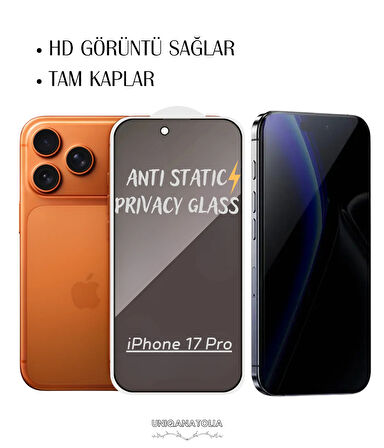 iPhone 17 Pro Anti-Static 3D Prıvacy Hayalet Toz Tutmayan Kırılmaz Ekran Koruyucu