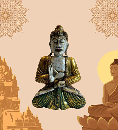 Ahşap El Yapımı Oturan Buda