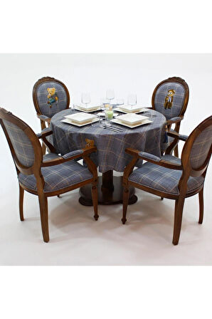 Teddy Yuvarlak Masa Örtüsü -  (İnce Keten Uluslararası Yıkama ve Solmama Sertifikası)