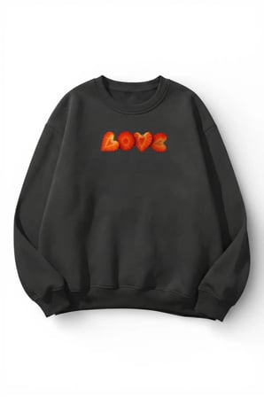 Unisex Yumuşak Dokulu Çilek Love Yazılı Baskılı Tasarım Oversize 3 İplik Bisiklet Yaka Sweatshirt
