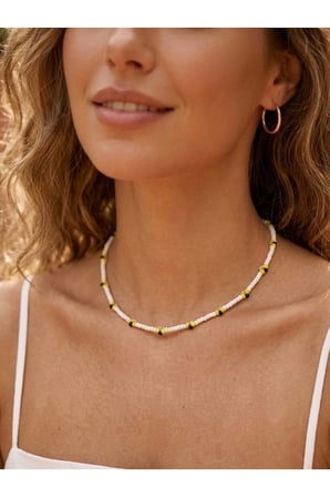 Kadın Beyaz Sarı Boncuklu Arı Kolye Minimal Choker Kolye