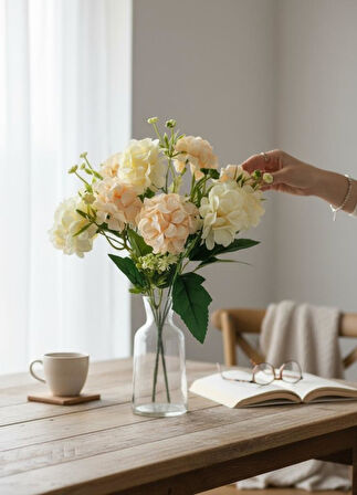 Yapay Çiçek Kartopu Krizantem Yavruağzı 5Dallı 10toplu Demet 30cm