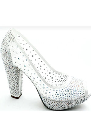 Kadın Sedef Taşlı Abiye Topuklu Ayakkabı 586398