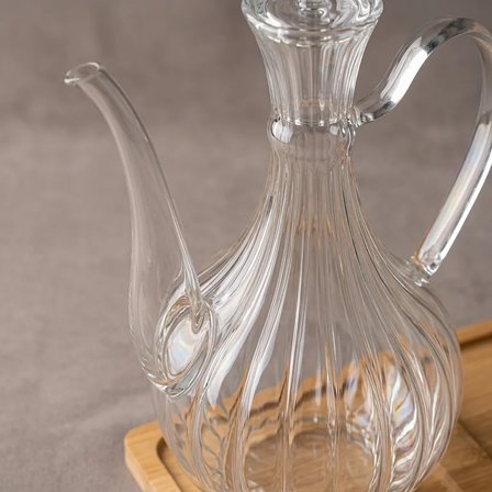 Cam Yağdanlık 750 ml Glory Çizgili Borosilikat Sirkelik – El Üretimi Yağ, Sirke ve Sos Şişesi Çizgil