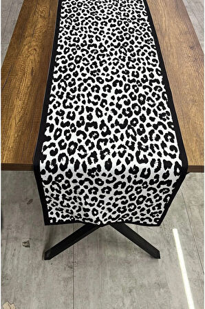 Şeritli Siyah Beyaz Leopar Runner 40 X 140