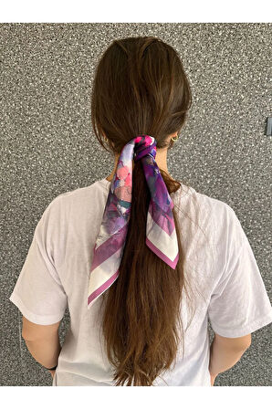 Şifon Saten Fular Desenli Fular Bandana Aksesuar