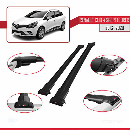 Renault Clio 4 ST 2013-2020 Arası ile Uyumlu FLY Model Ara Atkı Tavan Barı Siyah 2 Adet