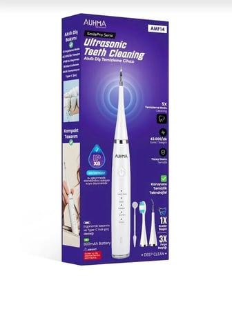 AMF14 Ultrasonik Akıllı Diş Temizleme Cihazı ve Tartar Temizleyici (IPX8 Su Geçirmez / 5 Modlu)