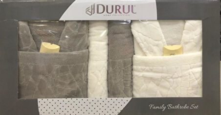 Durul Antik Kısmi Kadife Pamuklu 8 Parça Aile Bornoz Seti