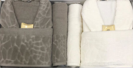 Durul Antik Kısmi Kadife Pamuklu 8 Parça Aile Bornoz Seti