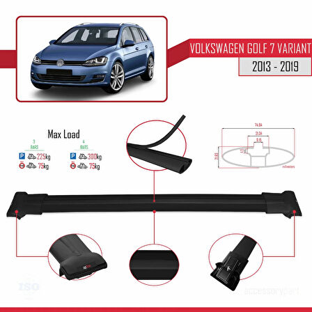 Volkswagen Golf 7 (5G) Variant 2013-2019 Arası ile Uyumlu FLY Model Ara Atkı Tavan Barı Siyah 3 Adet
