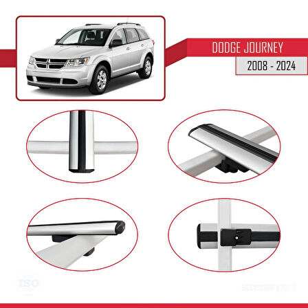 Dodge Journey 2008 ve Sonrası ile Uyumlu BASIC Model Ara Atkı Tavan Barı Gri 3 Adet