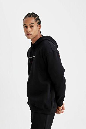 DeFactoFit NBA Houston Rockets Comfort Fit Kapüşonlu Sırt Baskılı Kalın Sweatshirt C9276AX24AUBK81