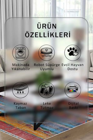 Yıkanabilir Kaymaz Taban Dijital Baskılı Halı ve Yolluk – Leke Tutmaz Salon & Mutfak Halısı