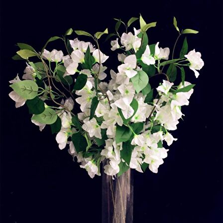 Yapay Çiçek 3Dal Begonvil Çiçeği Beyaz 80cm Tek Dal Bodrum Çiçeği Sarkan Çiçek