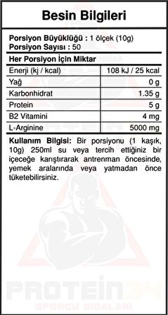 Bigjoy Sports Arginine Powder Limonlu Arjinin 500 Gram 50 Servis 