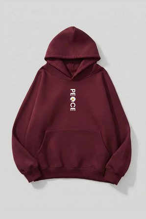 Unisex Yumuşak Dokulu Peace Baskılı Tasarım Oversize 3 İplik Hoodie Sweatshirt