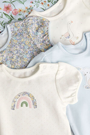 Next Baby % 100 Pamuklu Beyaz Ördek DesenliKısa Kollu 5’li Body Zıbın Set