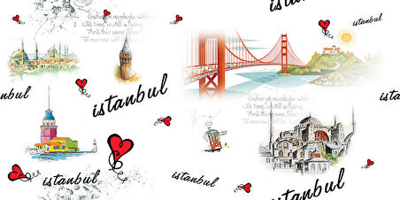 İstanbul Kız Kulesi ve Galata Kulesi Baskılı Zebra Perde