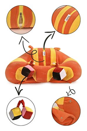 Oyuncaklı Bebek Oturma Destek Minderi - Devrilmez Bebek Koltuğu - Büyük Bebek Oturağı Turuncu Sarı