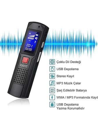  8 GB Dijital Ses Kayıt Cihazı Stereo Kayıt Tek Tuşla Kullanım Minimal Tasarım, Maksimum Ses Kalitesi
