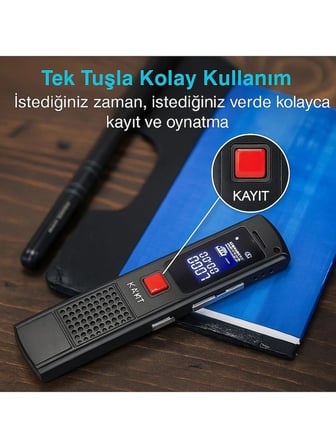  8 GB Dijital Ses Kayıt Cihazı Stereo Kayıt Tek Tuşla Kullanım Minimal Tasarım, Maksimum Ses Kalitesi